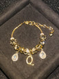 Women's Gold Tone Mixed Charm Beaded Bracelet A Z Initial Letters Available, Fashion Costume Jewelry Gift