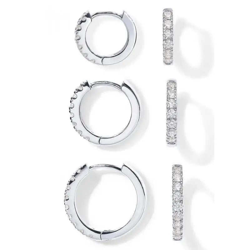 Women's 3-Pairs 925 Silver Huggie Hoop Earrings Set - Hypoallergenic Mini Multi-Stud Stacked Piercing Jewelry for Casual Daily Ear Stacking, High Quality Silver Tone Accessories for Adults Female, All Seasons Fashion Piece