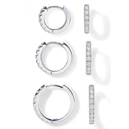 Women's 3-Pairs 925 Silver Huggie Hoop Earrings Set - Hypoallergenic Mini Multi-Stud Stacked Piercing Jewelry for Casual Daily Ear Stacking, High Quality Silver Tone Accessories for Adults Female, All Seasons Fashion Piece