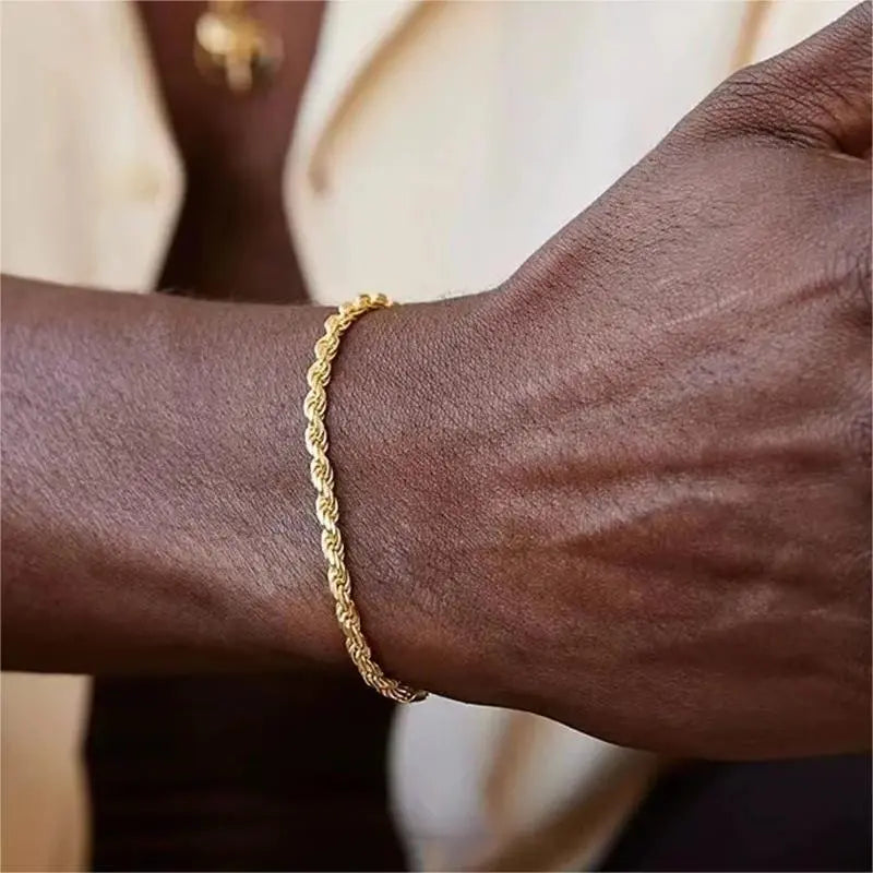 Men's Hip-Hop Twisted Chain Bracelet-3mm Titanium Steel, Street Style Minimalist Jewelry