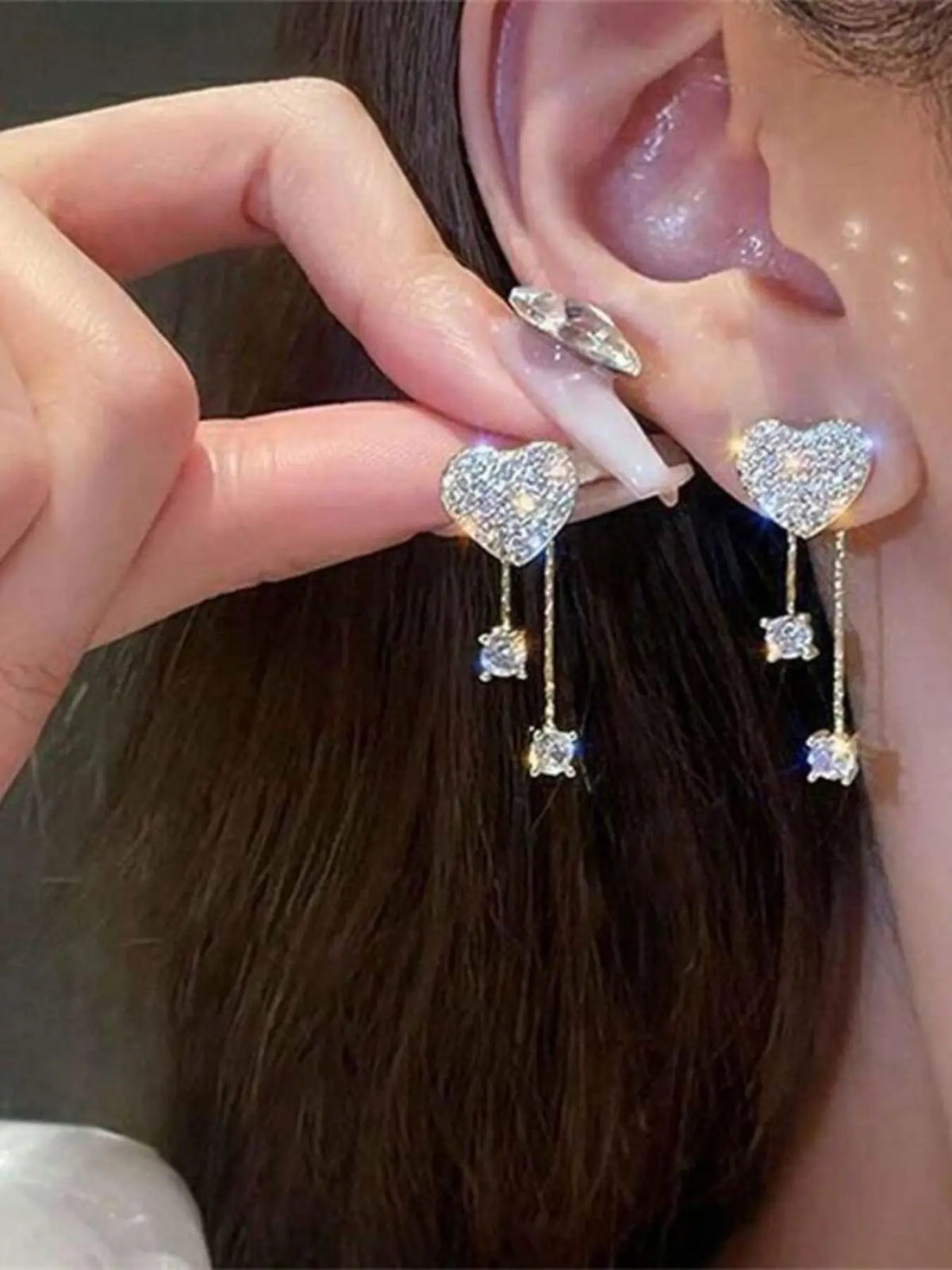 Heart Shaped Rhinestone Decorated Bling Earrings, Shining Earrings, Statement Earrings, Sparkling Ear Jewelry, Fashionable Jewelry for Women & Girls, Trendy All-match & Exquisite Jewelry for Birthday Gift