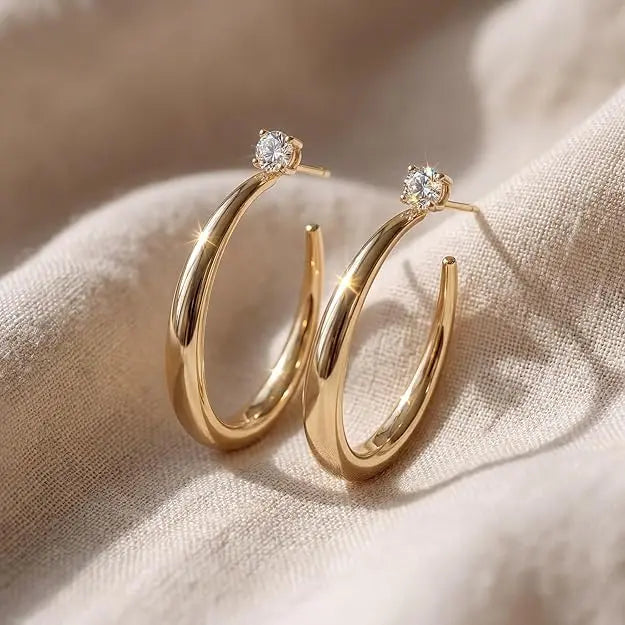 Women's 14K Gold Plated Chunky Hoop Earrings - Native Bold Statement Minimalist, Lightweight Gold Jewelry, Hypoallergenic Fit, Adults' Versatile Daily Accessory to Reach Accessory Goals