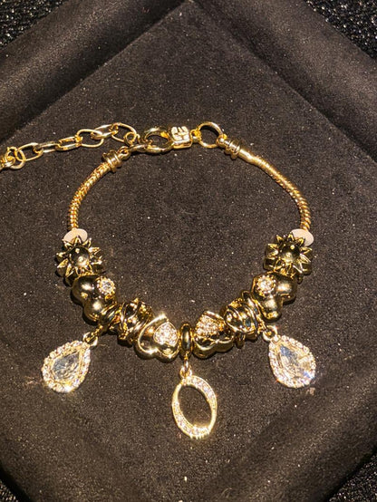 Women's Gold Tone Mixed Charm Beaded Bracelet A Z Initial Letters Available, Fashion Costume Jewelry Gift
