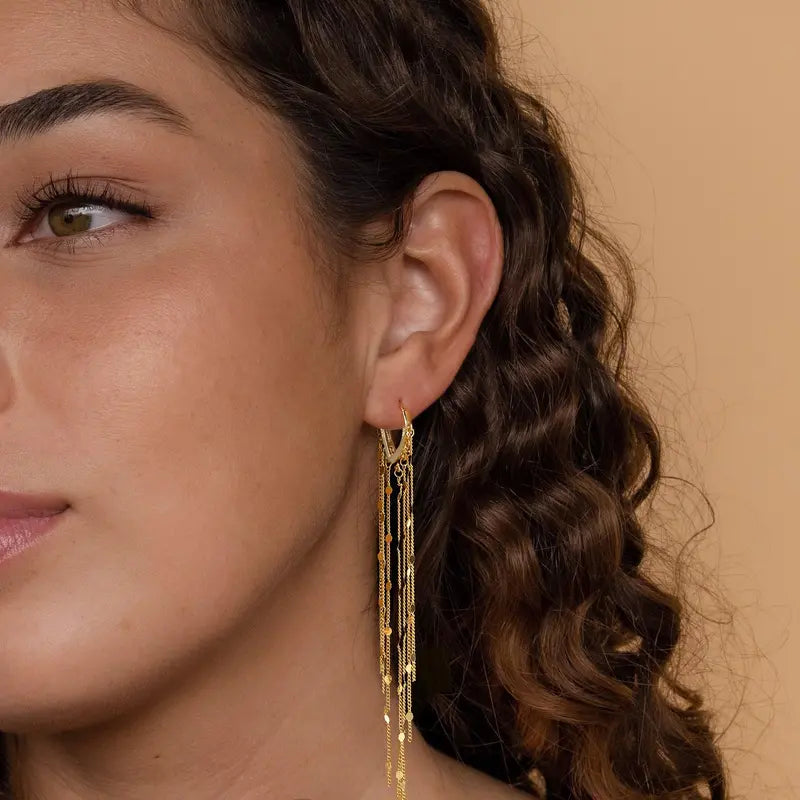 Tewiky 14K Gold Plated Long Tassel Earrings for Women,Chain Tassel Threader Earrings Trend Dangling,Trendy Hypoallergenic Bride Party Prom Jewelry and Women Gifts For Mother's Day gifts summerwins-LB