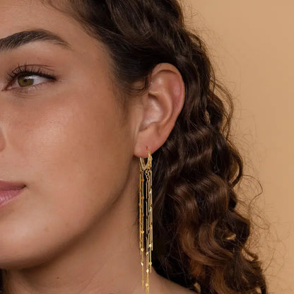 Tewiky 14K Gold Plated Long Tassel Earrings for Women,Chain Tassel Threader Earrings Trend Dangling,Trendy Hypoallergenic Bride Party Prom Jewelry and Women Gifts For Mother's Day gifts summerwins-LB