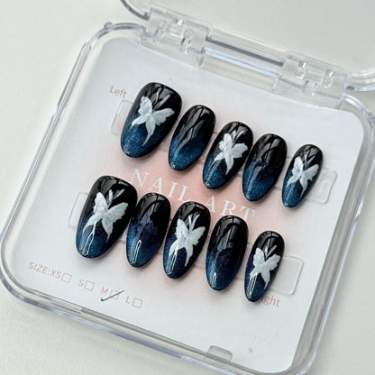 10Pcs Handmade Press On Nails Reusable Medium Handmade Acrylic Press Nails New Summer Collection, Cute Elegant Luxury Cat Eye Design, Ocean Inspired, High Quality Soft Sophisticated Look for Women Nail Art