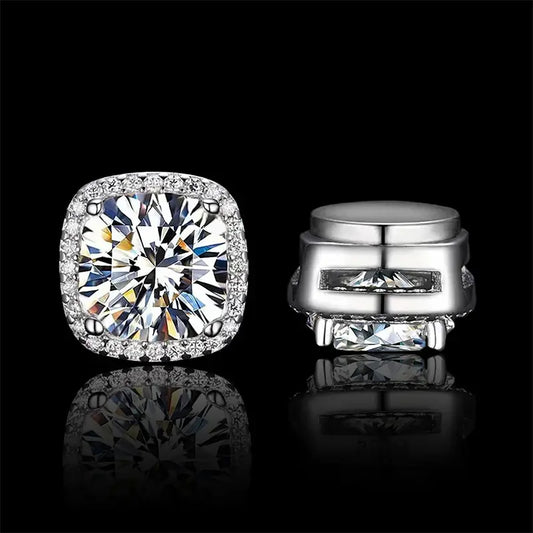 Men's Iced-Out Magnetic CZ Stud Earrings - Unisex Non-Piercing Halo Clip-On Jewelry, Hypoallergenic Casual Daily Streetwear Outfits Accessory Gift