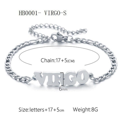 Women's 3:1 Fergal Constellation Bracelets for Women - Hypoallergenic Tarnish Proof Stainless Steel, Waterproof, English Letter Accents, Golden & Silvery Metal Chain Link, Zodiac Signs Female All Seasons Daily Wear Costume Jewelry