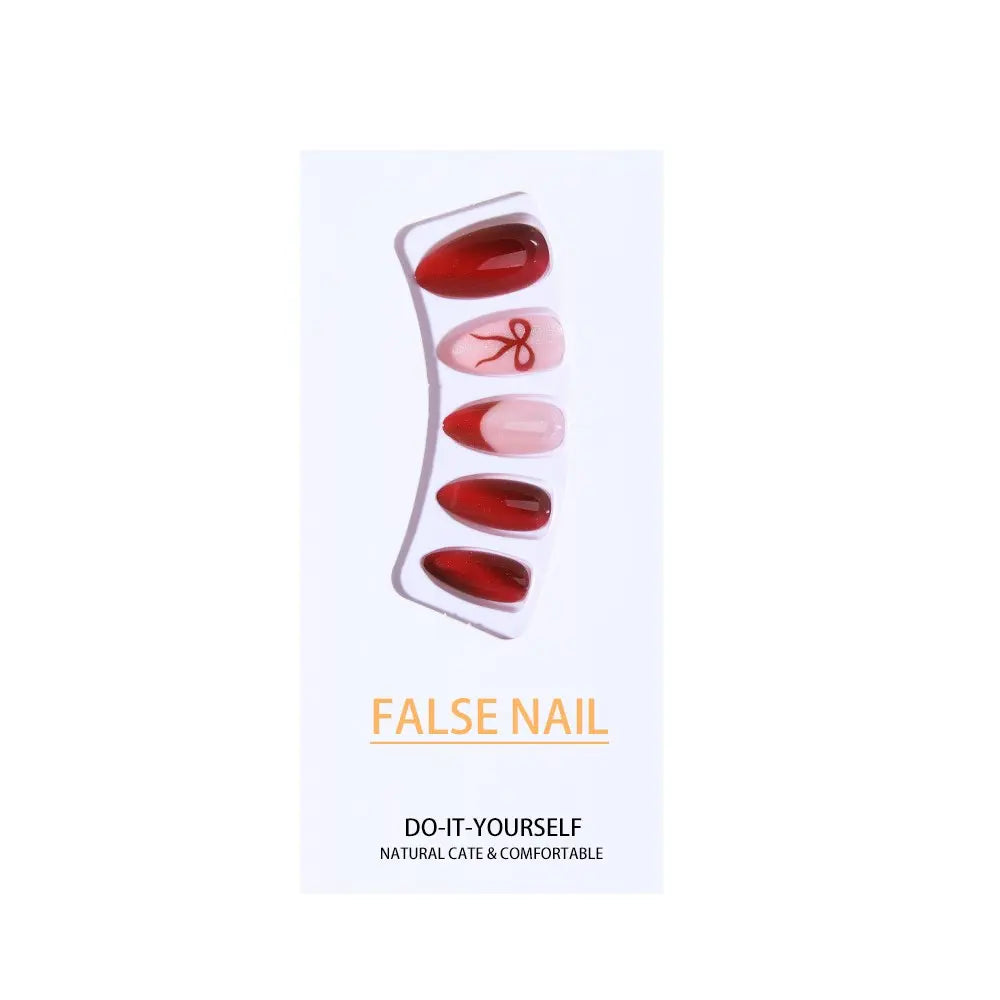 24pcs Long Almond Press-On Nails, Nude Cat Eye, French Tip, Butterfly Design, Acrylic, Includes Jelly Glue and Nail File, Fall Winter Essential