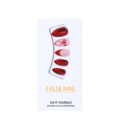 24pcs Long Almond Press-On Nails, Nude Cat Eye, French Tip, Butterfly Design, Acrylic, Includes Jelly Glue and Nail File, Fall Winter Essential