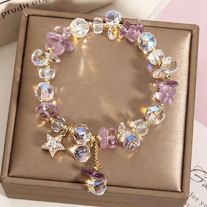 Women' Elegant Bohemian Minimalist Bracelet with Star Synthetic Zirconia Pendant - Sparkling Five-Pointed Suitable for Parties, Daily Wear,, Mother' Day, Valentine', Ramadan - Year-Round Accessory (No Plating Maintenance)