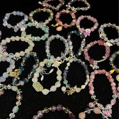 Women's Charm Bracelets Jewelry Accessory - 10pcs/20pcs Mix Packs, Light Blue/Pink Glass Beads, Flower & Butterfly Charms, Cute Bow Accents, Casual Everyday Female Arm Candy Accessories, Summer Gifts