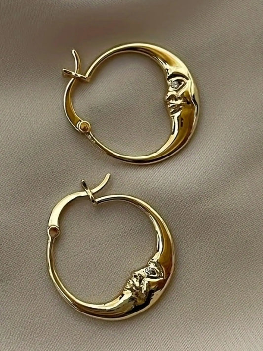 Vintage Copper Crescent Moon Earrings, Hoop Shape Earrings, Dangle Design, Dangling Earrings, All Seasons Fashion Jewelry, Elegant Daily Wear, Vintage Statement Earrings, Choking Hazard Warning