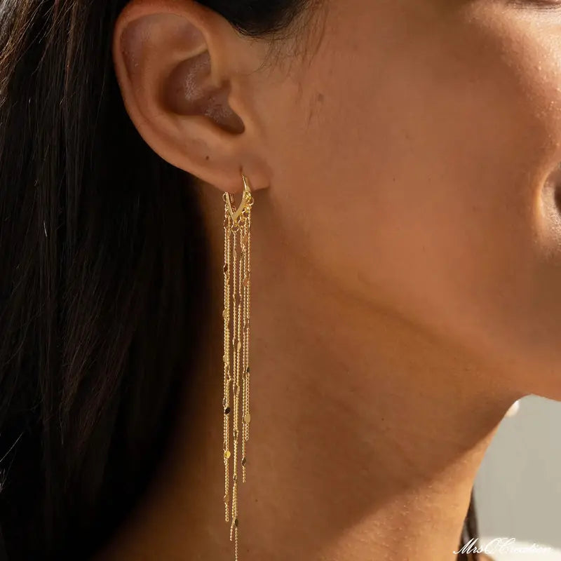 Tewiky 14K Gold Plated Long Tassel Earrings for Women,Chain Tassel Threader Earrings Trend Dangling,Trendy Hypoallergenic Bride Party Prom Jewelry and Women Gifts For Mother's Day gifts summerwins-LB
