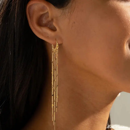 Tewiky 14K Gold Plated Long Tassel Earrings for Women,Chain Tassel Threader Earrings Trend Dangling,Trendy Hypoallergenic Bride Party Prom Jewelry and Women Gifts For Mother's Day gifts summerwins-LB