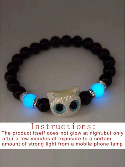 Cute Cat Charm Decor Glow in The Dark Design Beaded Bracelets, Fashionable Bracelet Style with Charms, Trendy All-match & Exquisite Jewelry for Women & Men As Jewelry Gifts for Party, Daily Clothing Decor