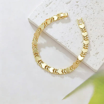 14K Gold Plated Double Row Cuban Link Bracelet for Women, Smooth Polished Heart Charm Chain Bracelet, Chunky Stackable Wrist Jewelry Gift for Birthday Valentine’s Day