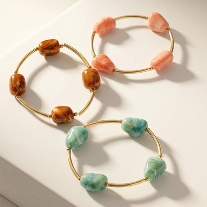 3pcs Bohemian Stone Bead Bracelets for Women - Plated Stackable Multi-Color Beaded Jewelry, Ethnic Suitable for Daily Wear, Parties, Vacations, Gift, Middle East/Ramex/African, Year-Round Versatile