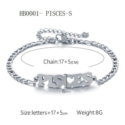 Women's 3:1 Fergal Constellation Bracelets for Women - Hypoallergenic Tarnish Proof Stainless Steel, Waterproof, English Letter Accents, Golden & Silvery Metal Chain Link, Zodiac Signs Female All Seasons Daily Wear Costume Jewelry