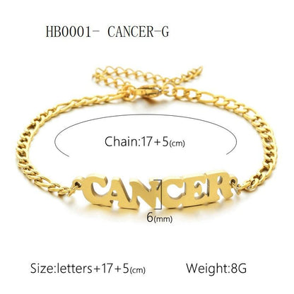 Women's 3:1 Fergal Constellation Bracelets for Women - Hypoallergenic Tarnish Proof Stainless Steel, Waterproof, English Letter Accents, Golden & Silvery Metal Chain Link, Zodiac Signs Female All Seasons Daily Wear Costume Jewelry