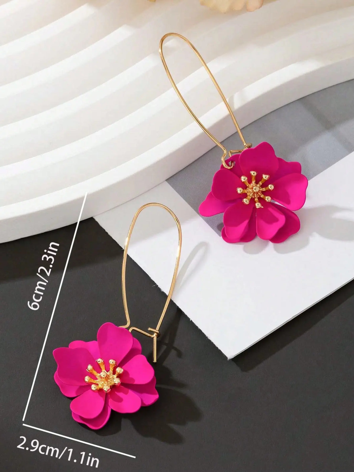 Colorful Floral Drop Earrings for Women, Chic Design in Bright Rose and, Statement Jewelry for Fashion Lovers