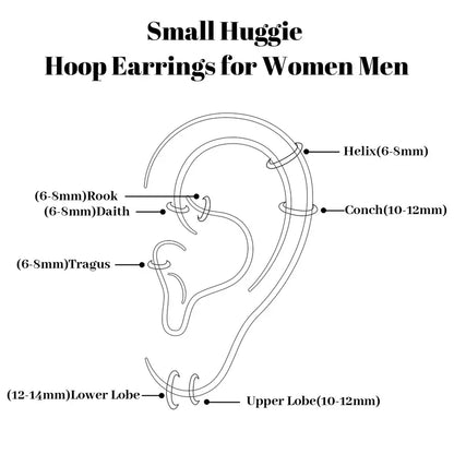 ENVYOU CZ 316L Surgical Steel Circular Huggie Hoops Earrings Set - 5 Pairs, Corrosion Resistant, Hypoallergenic, Lightweight Minimalist, Flexible Clasp Sleepers for Women (6/8/10/12/14mm, Sensitive Ears Friendly, Ear Stacking, Men's Accessories)