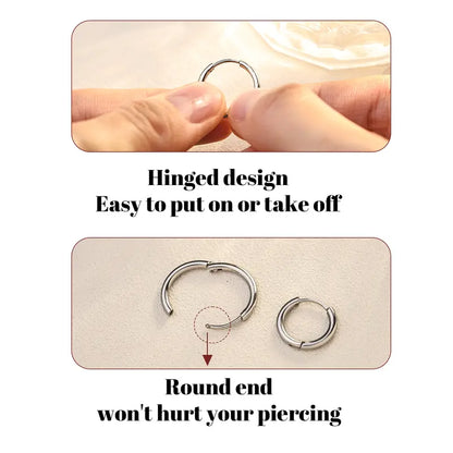 ENVYOU CZ 316L Surgical Steel Circular Huggie Hoops Earrings Set - 5 Pairs, Corrosion Resistant, Hypoallergenic, Lightweight Minimalist, Flexible Clasp Sleepers for Women (6/8/10/12/14mm, Sensitive Ears Friendly, Ear Stacking, Men's Accessories)