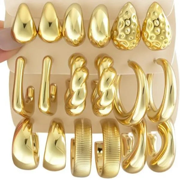 17KM Women's Hypoallergenic Non-Tarnish Chunky Chain Twisted Hoop Earrings Multipack, Fashion Dangle Jewelry, Ideal Gifts for Girlfriend