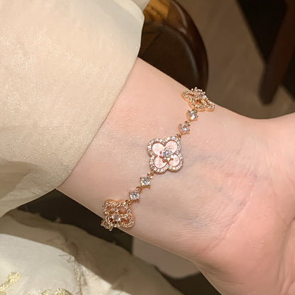 Imitation Pink Mother-of- Four-Leaf Clover Bracelet, Women's Luxurious and Exquisite Four-Leaf Clover Bangle, Friendship Jewelry, Gift for Best Friend