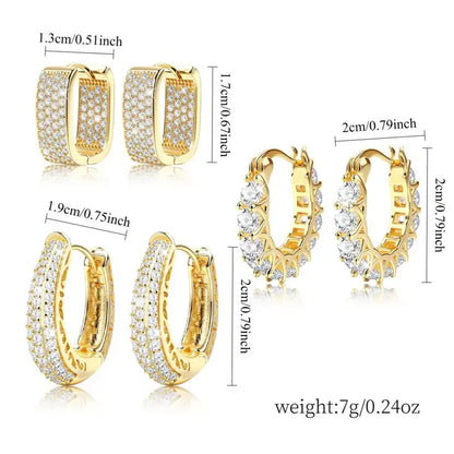 DDSC  Exquisite 3-Pair 14K Gold Plated Layered Hoop Earring Set for Women, Geometric and Round Huggie Earrings with Hinged Clasps, Model DDES0407