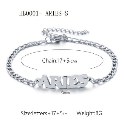 Women's 3:1 Fergal Constellation Bracelets for Women - Hypoallergenic Tarnish Proof Stainless Steel, Waterproof, English Letter Accents, Golden & Silvery Metal Chain Link, Zodiac Signs Female All Seasons Daily Wear Costume Jewelry