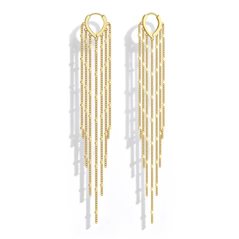 Tewiky 14K Gold Plated Long Tassel Earrings for Women,Chain Tassel Threader Earrings Trend Dangling,Trendy Hypoallergenic Bride Party Prom Jewelry and Women Gifts For Mother's Day gifts