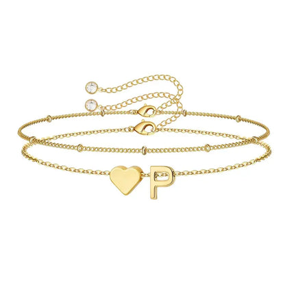Women's Layered Heart Initial Bracelet Sets - Adjustable Heart, Letter Link, Exquisite Fashion Costume Jewelry Accessories, Birthday Christmas Gifts, Princess Charm Bracelets & Bangles,GF Gift Jewelry for Women TikTokShopFallDealsForYou