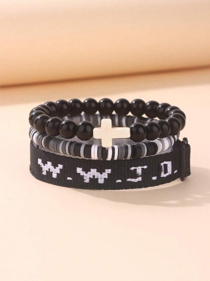 Wwjd Beaded Bracelet With Cross Charm, Exquisite Religious Jewelry Gift For Birthday, Cross Bracelets