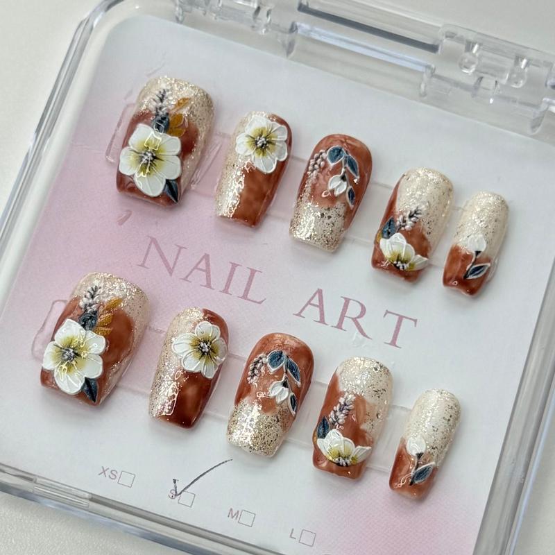 10Pcs Handmade Press On Nails Reusable Medium Handmade Acrylic Press Nails New Summer Collection, Cute Elegant Luxury Cat Eye Design, Ocean Inspired, High Quality Soft Sophisticated Look for Women Nail Art