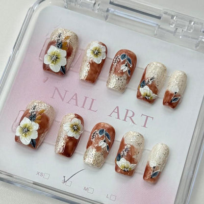 10Pcs Handmade Press On Nails Reusable Medium Handmade Acrylic Press Nails New Summer Collection, Cute Elegant Luxury Cat Eye Design, Ocean Inspired, High Quality Soft Sophisticated Look for Women Nail Art
