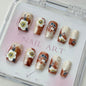 10Pcs Handmade Press On Nails Reusable Medium Handmade Acrylic Press Nails New Summer Collection, Cute Elegant Luxury Cat Eye Design, Ocean Inspired, High Quality Soft Sophisticated Look for Women Nail Art