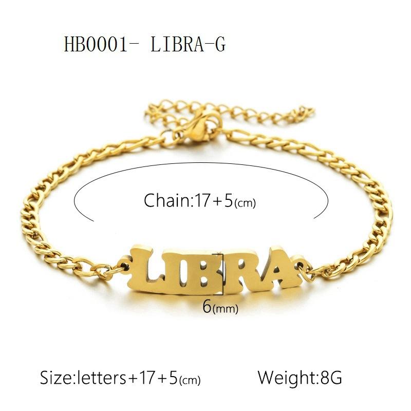 Women's 3:1 Fergal Constellation Bracelets for Women - Hypoallergenic Tarnish Proof Stainless Steel, Waterproof, English Letter Accents, Golden & Silvery Metal Chain Link, Zodiac Signs Female All Seasons Daily Wear Costume Jewelry