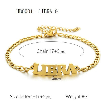 Women's 3:1 Fergal Constellation Bracelets for Women - Hypoallergenic Tarnish Proof Stainless Steel, Waterproof, English Letter Accents, Golden & Silvery Metal Chain Link, Zodiac Signs Female All Seasons Daily Wear Costume Jewelry
