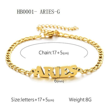 Women's 3:1 Fergal Constellation Bracelets for Women - Hypoallergenic Tarnish Proof Stainless Steel, Waterproof, English Letter Accents, Golden & Silvery Metal Chain Link, Zodiac Signs Female All Seasons Daily Wear Costume Jewelry