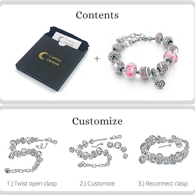 ARPURRAINA Women's Pink Stainless Steel Heart Design Bracelet Set, Exquisite Fashionable Jewelry with Delicate Beads, Dazzling Pendant, Adjustable Serpentine Chain, Bracelet Stacks for Valentine’s Day Gifts for Women