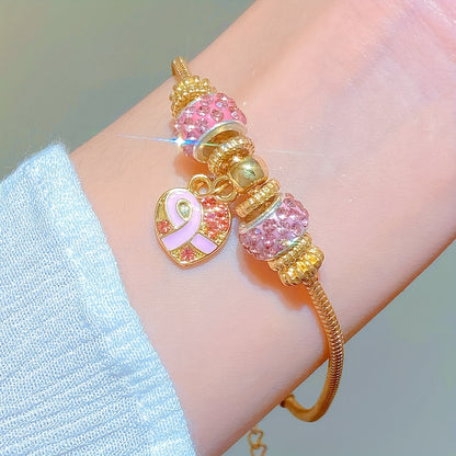 An Exquisite and Elegant Niche Light Luxury Pink Beaded Bracelet for Women, Suitable for Daily Versatile Wear, Designed to Support Breast Cancer Awareness