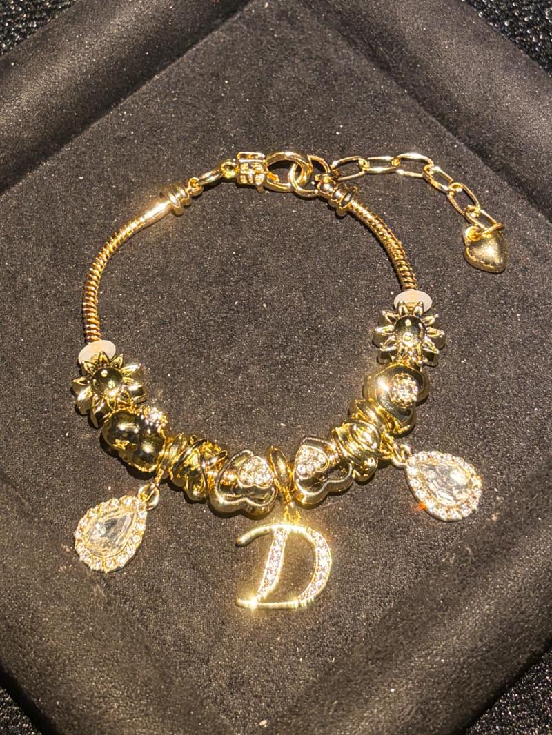 Women's Gold Tone Mixed Charm Beaded Bracelet A Z Initial Letters Available, Fashion Costume Jewelry Gift
