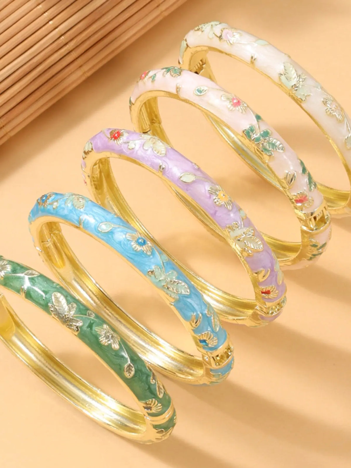 5 Pcs Ladies Cloisonné Enamel Bracelets, Elegant All-Over Print, Perfect Gift for Teachers, Moms, Birthdays, Christmas, Thanksgiving