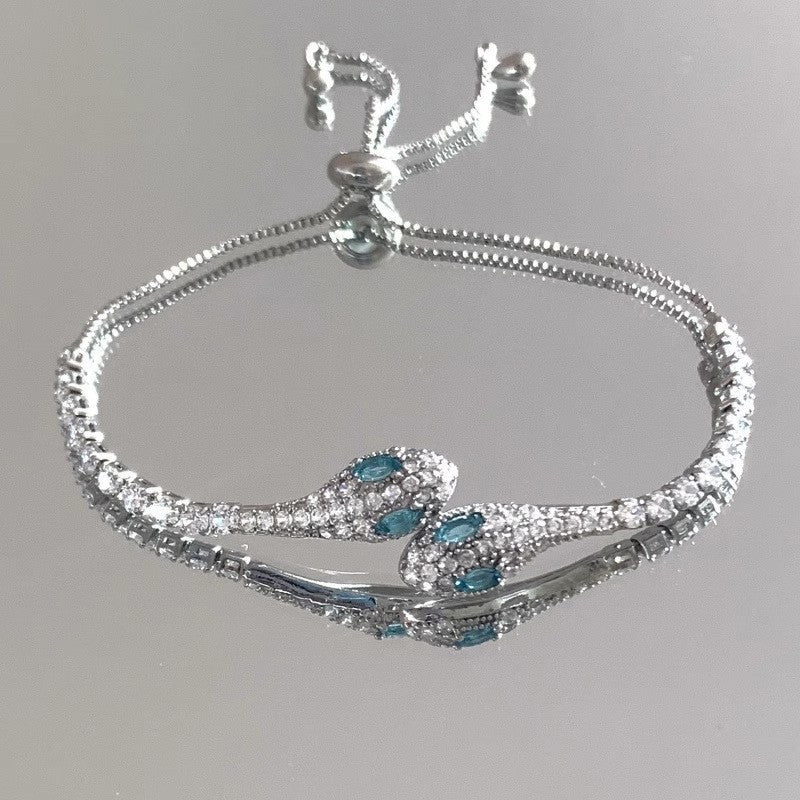 Individual Zirconia Snake Flower, Light Luxury Premium Feel Serpent Bangle, Women'S Fashion Temperament Niche Design Hand Jewelry