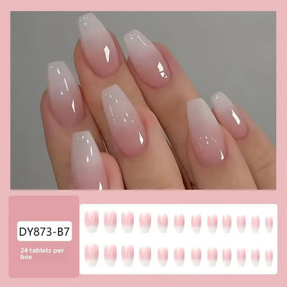 Gentle and sweet girly press-on nails featuring an icy, translucent gradient, sheer white, and plaid pattern.