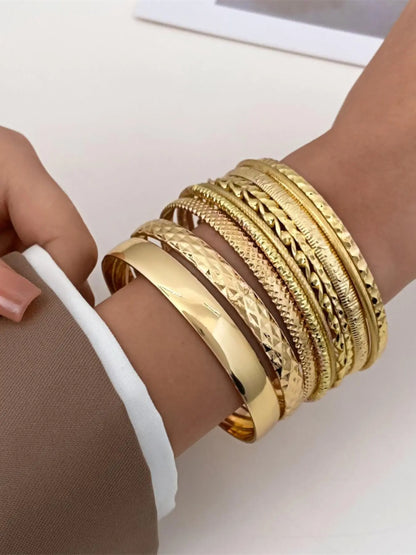 Women's 10pcs Textured Metal Design Bangle, Boho Ethnic Jewelry for Beach Party Vacation, Metal Bangles for Women Girl Gift Daily Use, Stackable Bracelets, Bangle Bracelet Set, Fashionable Bracelet Style