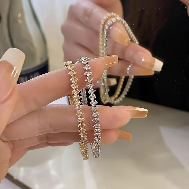 Charm Tennis Bracelet Luxury Roman Geometric Zirconia Stone Chain Bracelets for Women Trendy Goth Full Zirconia Marquise Trendy Wedding Jewelry Gift