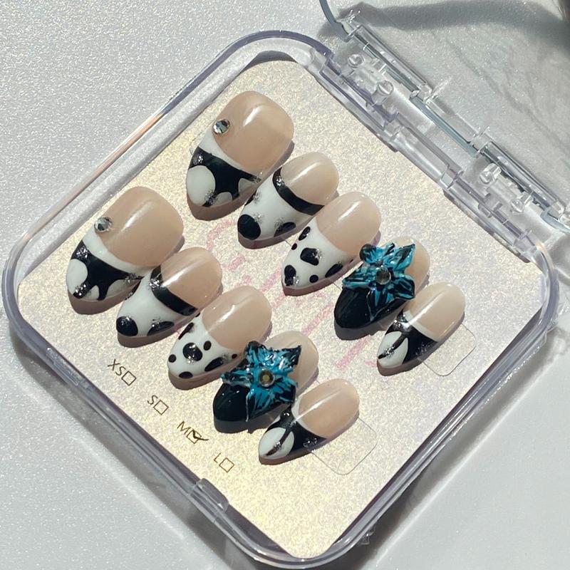 10Pcs Handmade Press On Nails Reusable Medium Handmade Acrylic Press Nails New Summer Collection, Cute Elegant Luxury Cat Eye Design, Ocean Inspired, High Quality Soft Sophisticated Look for Women Nail Art