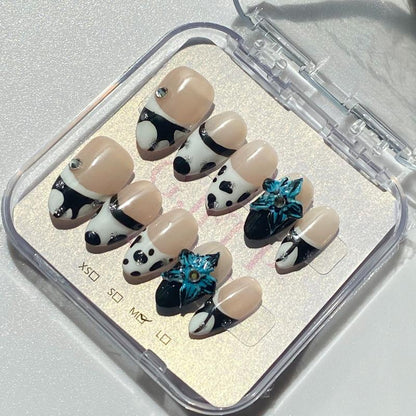 10Pcs Handmade Press On Nails Reusable Medium Handmade Acrylic Press Nails New Summer Collection, Cute Elegant Luxury Cat Eye Design, Ocean Inspired, High Quality Soft Sophisticated Look for Women Nail Art